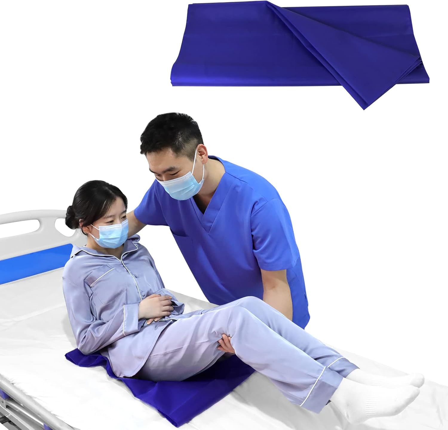 YHK Tubular Slide Sheet for Patient Transfer, Sliding Draw Sheets Slip Slider Sheets for Vehicles Wheelchairs Bed Transfers and Home Care, Assist Moving Elderly Turning, Repositioning(Blue, 24" x 16")