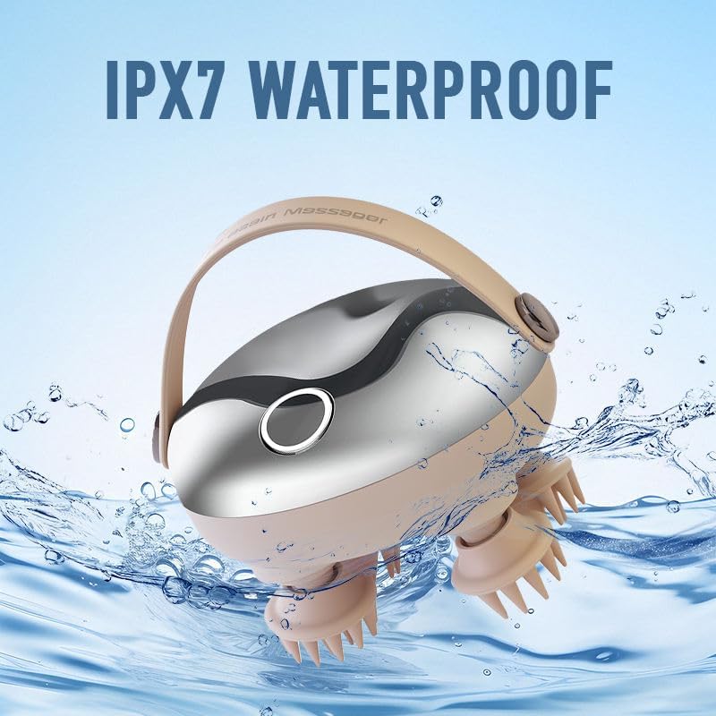 Electric Scalp Massager with Hand Strap, Red Light Therapy Head Massager for Hair Growth & Stress Relief, IPX7 Waterproof Hair Scrubber for Deep Clean, Tangle-Free Silicone, Ideal Gift (Silver)