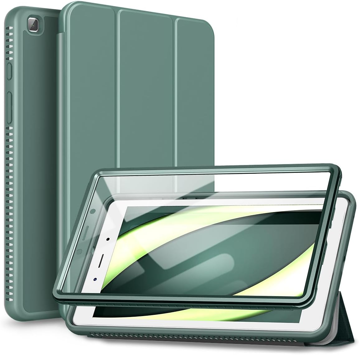 SURITCH Case for Samsung Galaxy Tab A 8.0 2019 (SM-T290/T295), [Built in Screen Protector][Auto Sleep/Wake] Lightweight Leather Case Full Body Smart Cover with Magnetic Trifold Stand-Midnight Green