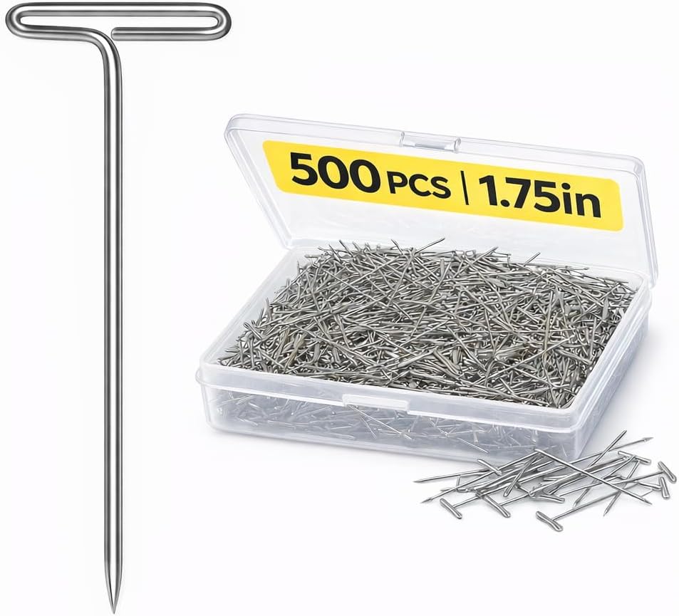 500PCS T Pins 1.75 Inch, Stainless Steel T-Shaped Straight Pins for Sewing, Wig Making, Foam Blocks, Knitting & Craft Projects