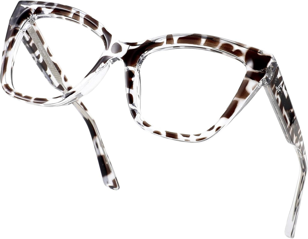 Women's Oversized Blue Light Blocking Glasses, Cat Eye Computer Gaming Glasses Anti Eyestrain & UV Glare RF6217 (Leopard Cateye Frame)