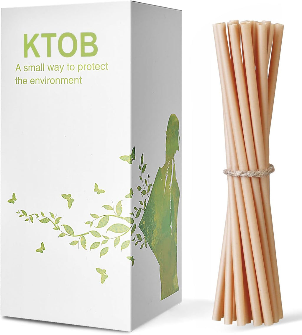 KTOB 200 Count Compostable Sugarcane Straws - 100% Plant-Based, Disposable Drinking Straws for Hot & Cold Beverages