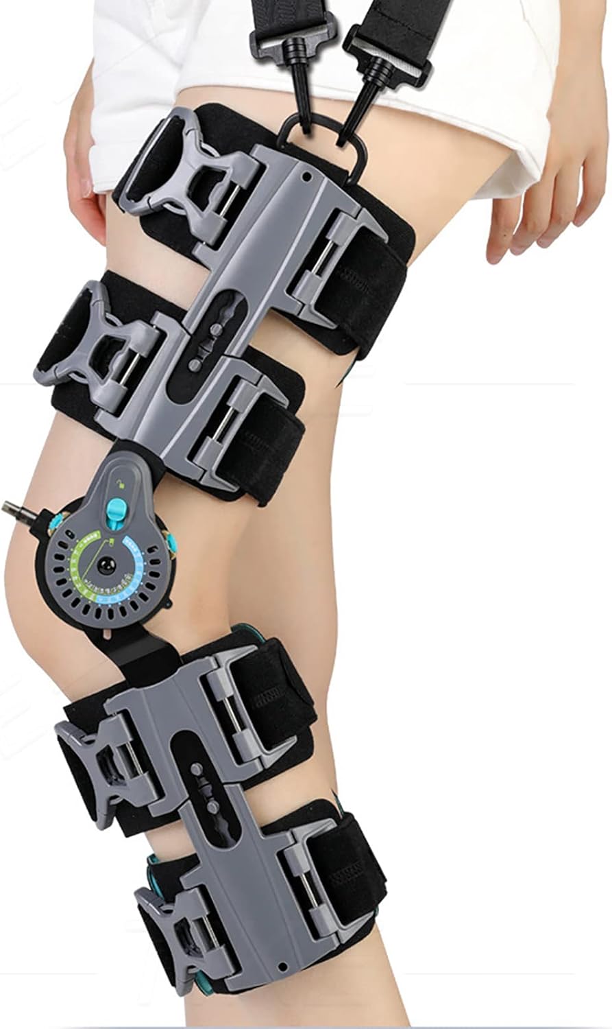 KEhtu Hinged ROM Knee Guard, Orthopedic Patella Support Orthotic with Anti-Slip Straps and Air Bag, 0-120 Degree Adjustable Hinged Knee Guard Leg Guard for Speedy Injury Repair Recovery