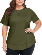 COOTRY Plus Size Workout Tops for Women Short Sleeve Loose fit Shirts Athletic Gym Yoga Clothing