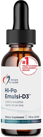 Designs for Health Hi-Po Emulsi Vitamin D Drops - Liquid Vitamin D 2000 IU, Highly Concentrated Vitamin D3 - Bone Health + Immune Support Supplement - 2000 IU Per Drop (1000 Servings / 1 Ounce)