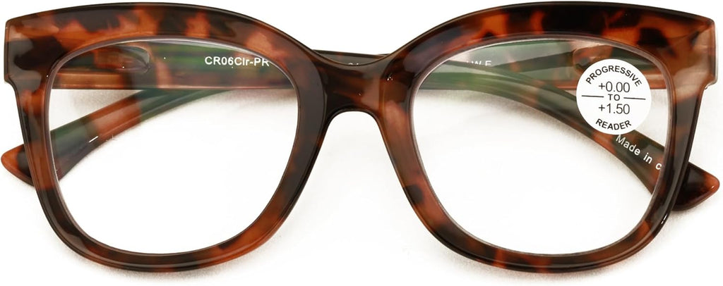 Women Large Oversized Progressive Clear Bifocal Reading glasses - No Line or Bubble - Zero Power on Top Wide Reader