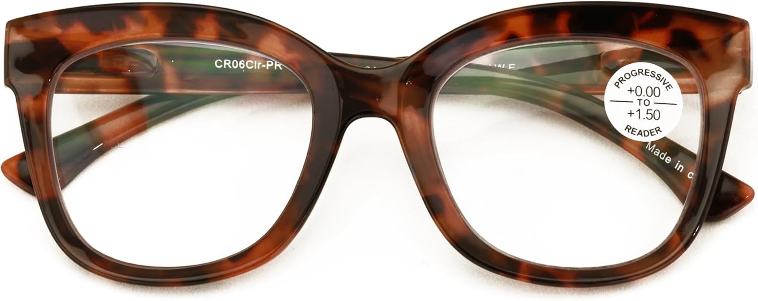 Women Large Oversized Progressive Clear Bifocal Reading glasses - No Line or Bubble - Zero Power on Top Wide Reader