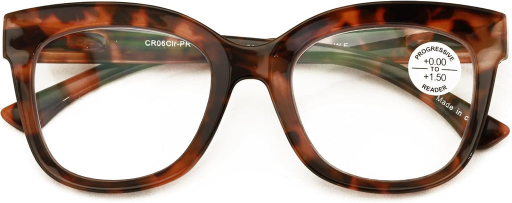 V.W.E. Women Large Oversized Progressive Clear Bifocal Reading glasses - No Line or Bubble - Zero Power on Top Wide Reader
