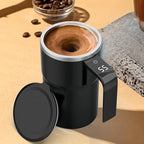 380ML Magnetic Stirring Coffee Mug, Rechargeable 150mah Automatic Mixer Cup, Stainless Steel Travel Mug with Digital Display (Black)