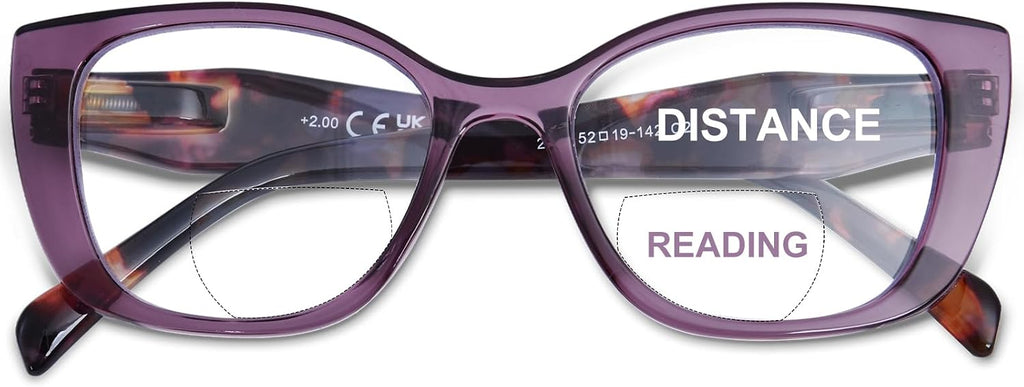 FONHCOO Bifocal Reading Glasses for Women, Blue Light Clear Top Computer Readers Anti UV/Eyestrain Eyewear with Spring Hinge