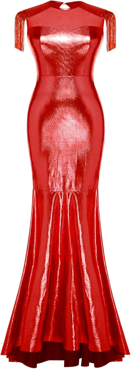 Women Metallic Bodycon Mermaid Evening Cocktail Long Dress Mermaid Costume