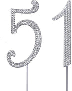 MAGJUCHE Silver 51" Crystal Cake Topper, Number 51 Rhinestones 51st Birthday Cake Topper, Men or Women Birthday or 51th Anniversary Party Decoration Supply