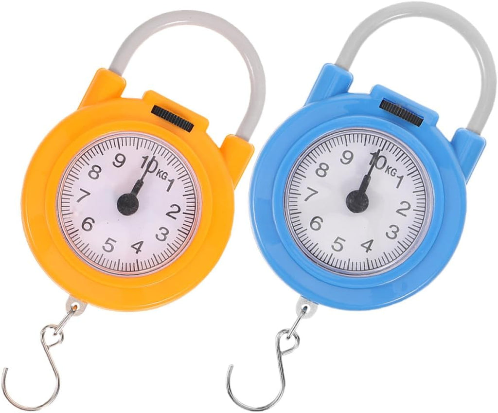 Alipis 2pcs Portable Mini Hanging Electronic Weighing Scales with Hook, High Precision Spring Luggage Scales for Travel and Home Use, Yellow and Blue