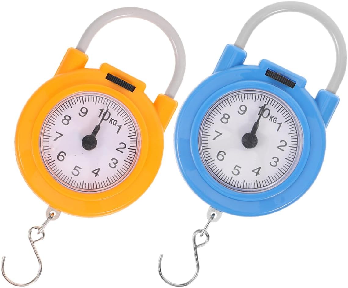 Alipis 2pcs Portable Mini Hanging Electronic Weighing Scales with Hook, High Precision Spring Luggage Scales for Travel and Home Use, Yellow and Blue