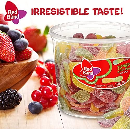 Red Band Zungen Super Sauer Dose - Fruit Gums - Sour-Sweet Wine Gum Experience - Dutch Quality
