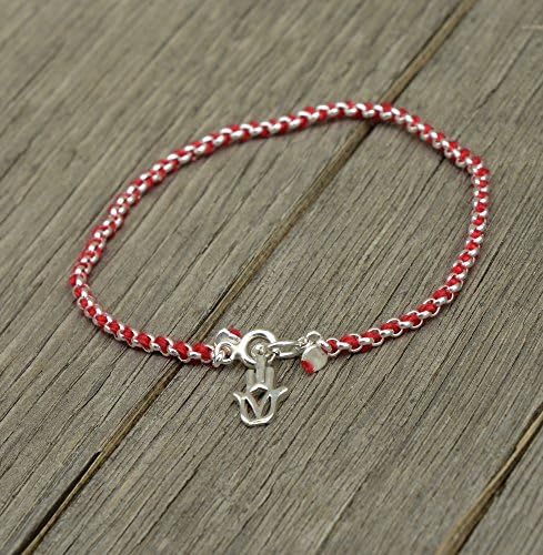 Protection Evil Eye Bracelet - Lucky Hamsa Hand Charm - 7 Inch Sterling Silver Jewelry - Best Kabbalah Red String Bracelets for Women