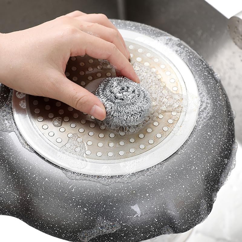 8PCS Stainless Steel Kitchen Pot Brush with Handle Wire Ball Cleaning Tools Home Dish Washing Accessories
