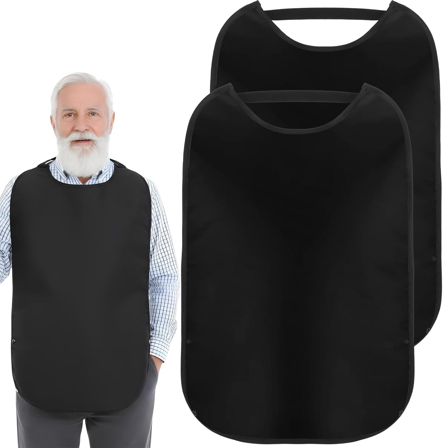 Bremorou Double Layer Stretchable Adult Bibs, Reusable Waterproof Washable Clothing Protector Feeding Bib For Men Women And Seniors Large Adult Bibs For Eating (Black)
