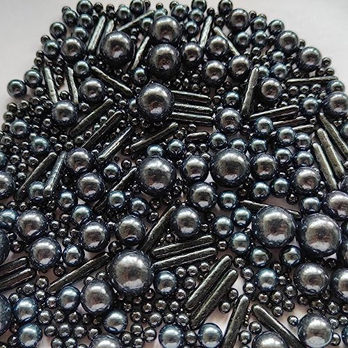 Edible Black Pearl Sugar Sprinkles Candy Mix Size Baking Edible Cake Decorations Cupcake Toppers Cookie Decorating Wedding Party Valentine Halloween Christmas Supplies 100g/3.53oz