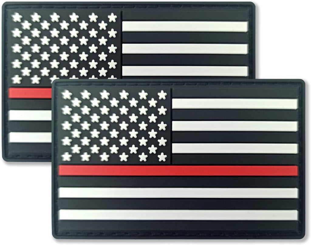QQSD Thin Red Line American Flag Patch Firefighter Tactical Patch - PVC Hook and Loop Fastener Patch, 2 Pack