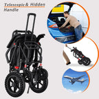 18”W x 18”D Seat Wheelchairs for Adults Transport Chair Lightweight Foldable with Telescopic Handle, Portable Folding Travel Wheel Chairs for Seniors，21.4 lbs，12” Rear Wheel