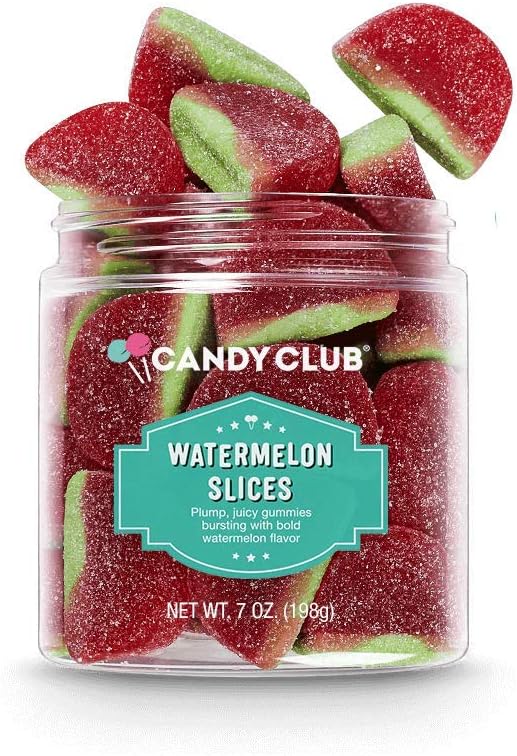 Candy Club Gourmet Gummy Watermelon Slices, Gluten Free, Sweet and Sour Chewy Fruit Treats for Gifts, Parties, Snacks, Candy Buffets, etc - 5.5oz Jar