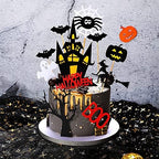 15Pack Halloween Cake Topper with Haunted House Pumpkin Ghost Bat Cat Spider Skull Boo Sign Cupcake Picks for Halloween Theme Birthday Cake Decoration Party Supplies