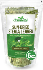 HerbaZest Sun-Dried Stevia Leaves – 6oz (170g) – Premium Whole Stevia Leaf – Naturally Sweeter Than Sugar – Zero-Calorie Sugar Substitute – Perfect for Tea, Coffee, and Other Beverages
