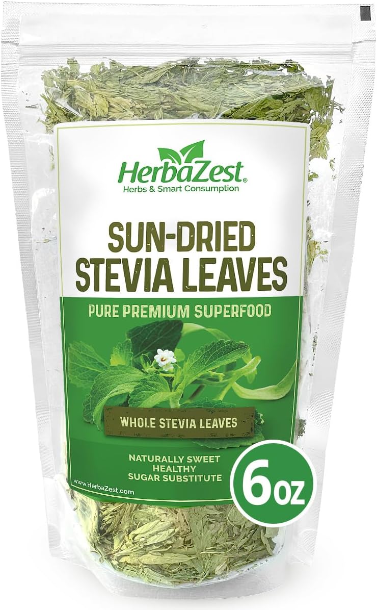HerbaZest Sun-Dried Stevia Leaves – 6oz (170g) – Premium Whole Stevia Leaf – Naturally Sweeter Than Sugar – Zero-Calorie Sugar Substitute – Perfect for Tea, Coffee, and Other Beverages