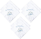 For Happy Tears Handkerchief, 6 Pcs Embroidered Wedding Handkerchief Cotton Hankies for Bride, Groom, Bridesmaid, Mother of the Bride, White & Blue, 12" x 12"