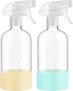 Glass Spray Bottles with Silicone Sleeve Protection, 16 oz 2 Pack, Reusable Spray Bottles with Adjustable Nozzle for Hair, Cleaning Solutions, Plants, Pale Yellow&Mint Green