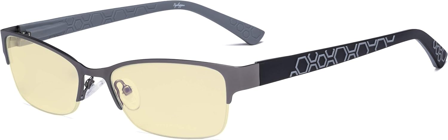 Eyekepper Blue Light Blocking Computer Glasses with Yellow Filter Lens - Anti Radiation Anti Glare UV Rays Reduces Eyestrain Half-rim Eyeglasses Women Gunmetal/Grey