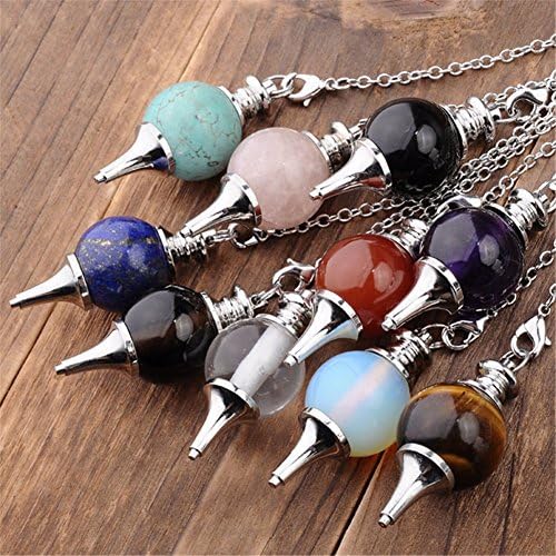 Jovivi 10pcs Beautiful Crystal Pendulums Dowsing Chakra Pendant With Chain,Natural Amethyst Rose Quartz Tiger Eye Obsidian Lapis Lazuli Turquoise Gemstone Reiki Pendant Pendulum