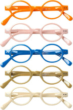 JOSCHOO 5 Pack Retro Round Reading Glasses Mini Small Comfortable Readers for Women Men (5 Mix Clour-4, 1.25)