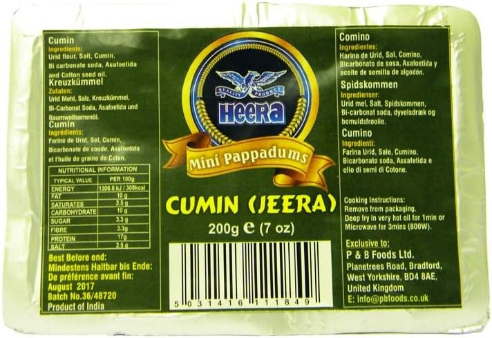 Heera - Mini Pappadums - Cumin (Jeera) - 200g x 3