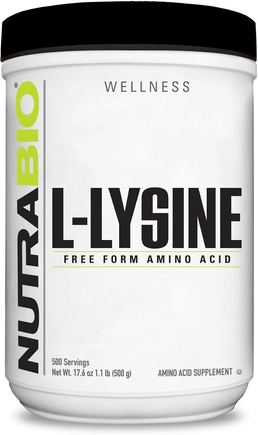 NutraBio L-Lysine Powder 500g – Essential Amino Acid for Protein Metabolism, Collagen Support, & Immune Health – Pure, Unflavored, Non-GMO, Vegan- 500 Servings