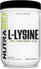 NutraBio L-Lysine Powder 500g – Essential Amino Acid for Protein Metabolism, Collagen Support, & Immune Health – Pure, Unflavored, Non-GMO, Vegan- 500 Servings