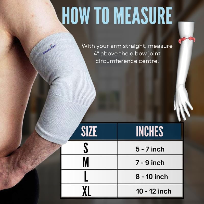Wonder Care Bamboo Elbow Support Compression Sleeve for Tennis, Golf Elbow, Joint Pain Relief, White, Pack of 2 (Medium)