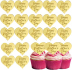 25Pcs Happy Mothers Day Cupcake Topper Acrylic Mirror Disc Heart Cake Engraved Cake Topper Cupcake Decorations for Mother's Day (Gold)