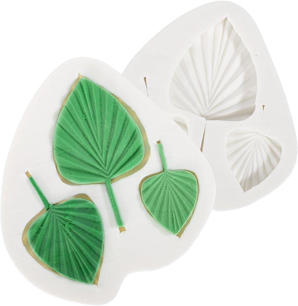 2 Pcs Leaf Silicone Molds 3D Palm Leaves-Shape Chocolate Candy Molds Fan Leaf-Fondant Mold for Cake Decoration Polymer Clay Candy Chocolate Cupcake Topper Baking Decoration Crafts Making Tool