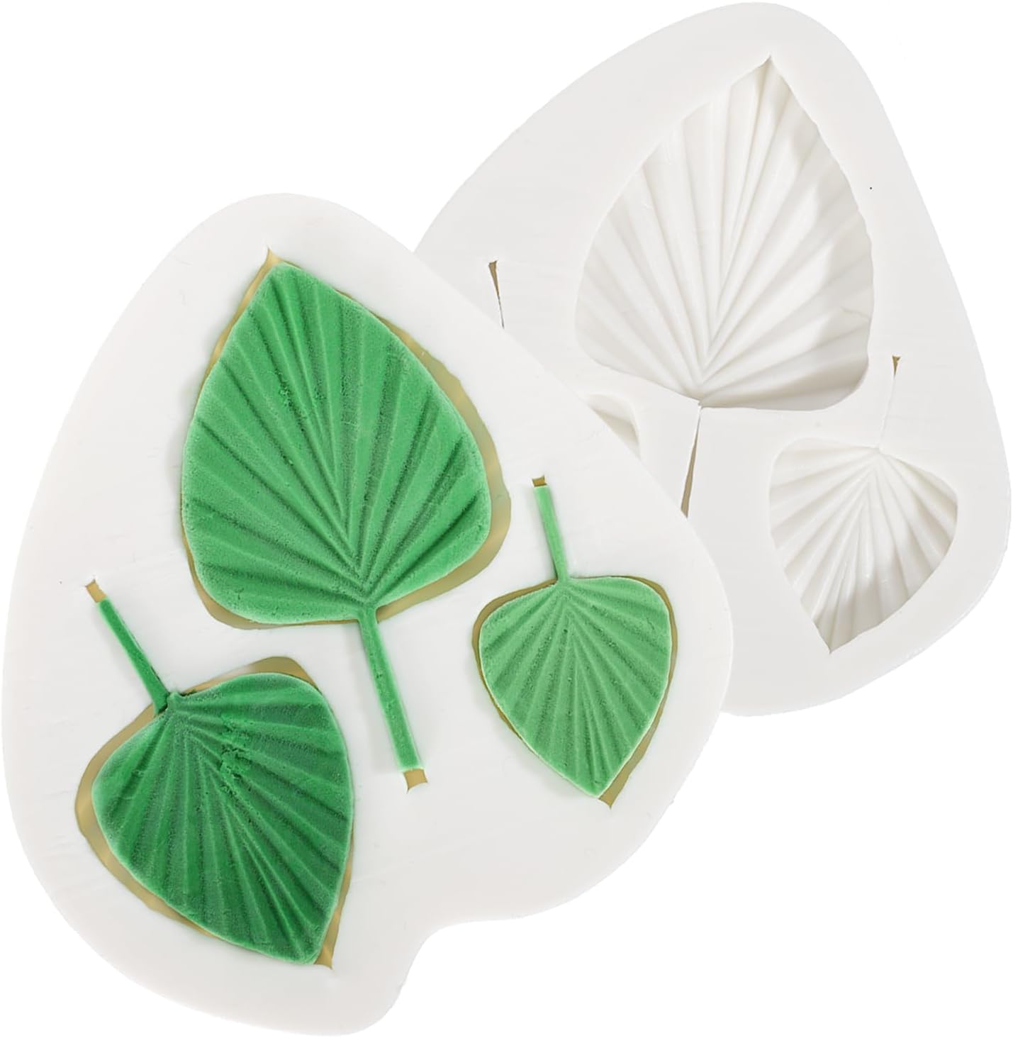 2 Pcs Leaf Silicone Molds 3D Palm Leaves-Shape Chocolate Candy Molds Fan Leaf-Fondant Mold for Cake Decoration Polymer Clay Candy Chocolate Cupcake Topper Baking Decoration Crafts Making Tool