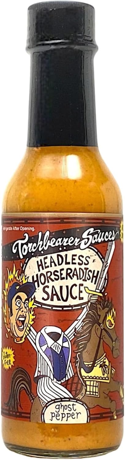 TorchBearer Sauces Headless Horseradish Ghost Pepper Hot Sauce 5oz, Heat level 6 - Featured on Hot Ones - All Natural, Extract-Free, Made in USA
