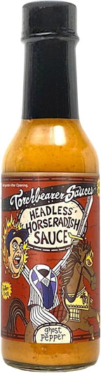 TorchBearer Sauces Headless Horseradish Ghost Pepper Hot Sauce 5oz, Heat level 6 - Featured on Hot Ones - All Natural, Extract-Free, Made in USA