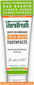 TheraBreath Fresh Breath Dentist Formulated 12-Hour Toothpaste, Mild Mint, 4 Ounce (Pack of 2), Packaging may vary