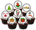 PRECUT Edible Christmas Cake Toppers, Christmas Baby Shower Decorations for Cake Decorating, Xmas Edible Cupcake Toppers, Festive Cookie Decor, Theme 1, 4cm / 1.5 inch (24)