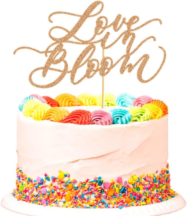 Love in Bloom Cake Topper for Glitter Wedding Engagement Bridal Shower Bachelorette Party Decors Rose Gold