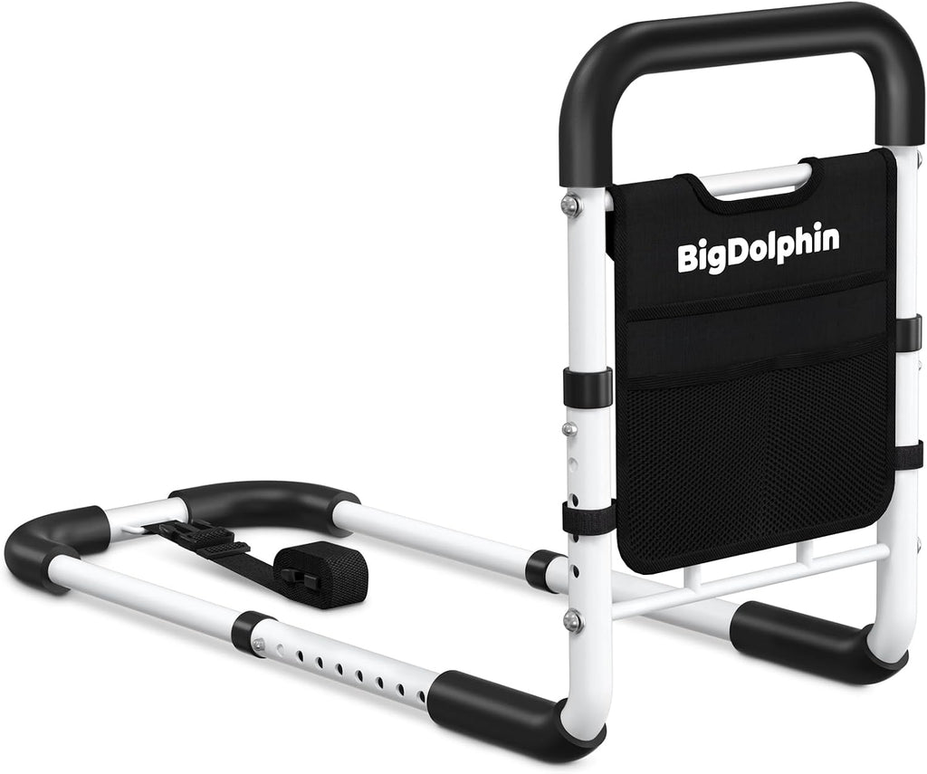 Bed Rails for Elderly Adults Safety - ASTM Approved Adjustable Bed Cane with Non-Slip Ergonomic Handle & Storage Pocket, Bed Railings for Seniors Support 350 LBS, Tool-Free