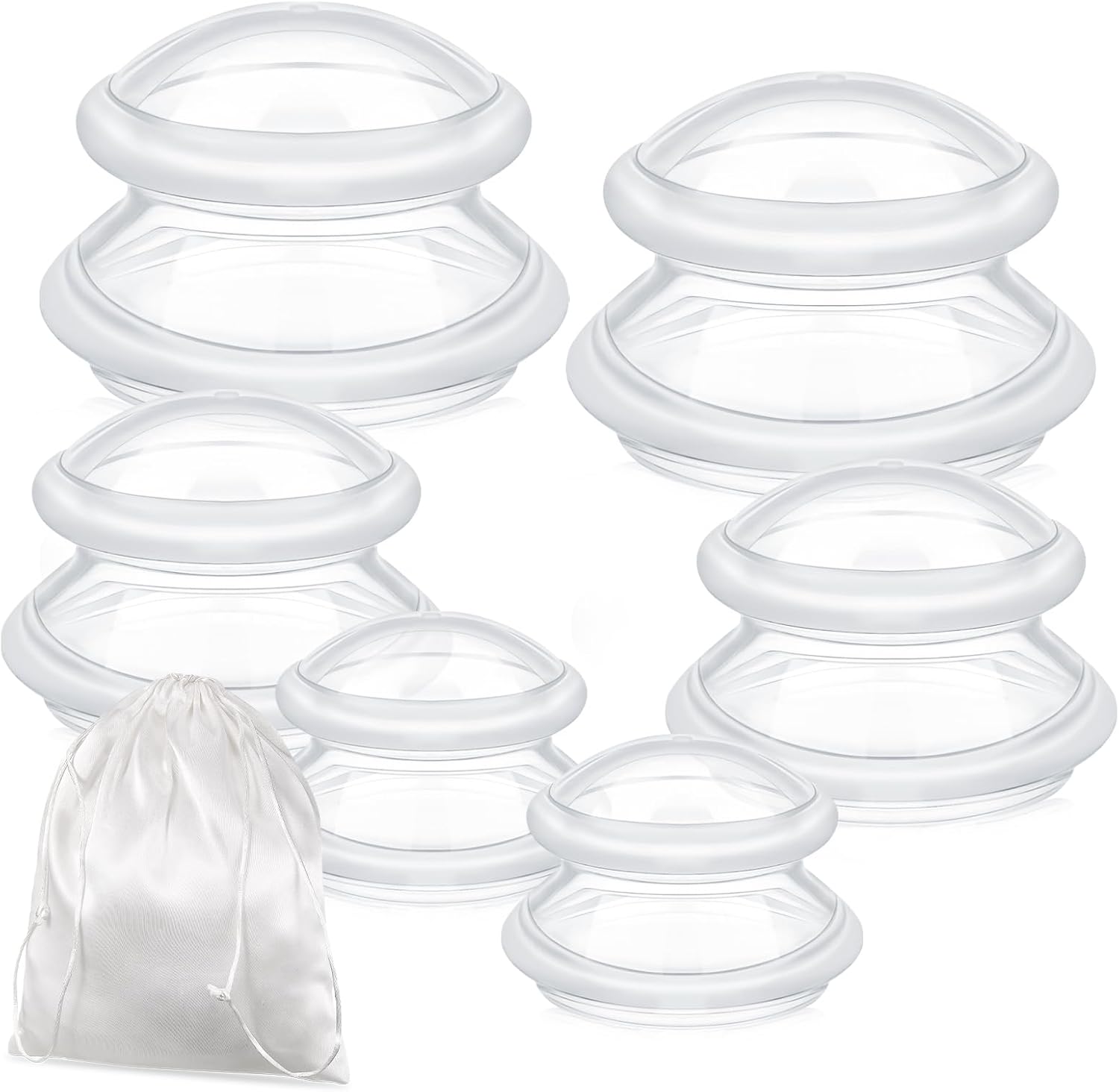 TrelaCo 6 Pcs Cupping Kit for Massage Therapy 3 Sizes Silicone Cupping Set Chinese Massage Therapy for Studio Household Cellulite Joint Pain Muscle Pain(Clear)
