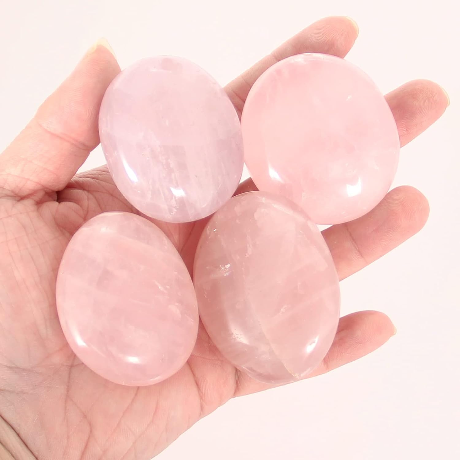 Rose Quartz Palm Stone-4 Pcs Rose Quartz Plam Stone Pocket Energy Stone, Smooth Rose Quartz Healing Crystal and Worry Stones