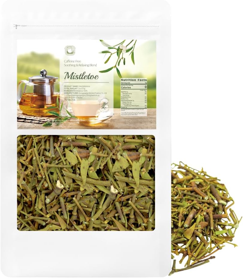 Dried Mistletoe 2oz (57g) Viscum Album 100% Natural Herb Tea Hujisheng No Additives Vegan Friendly Dried Mistletoe 100% Caffeine-Free Herbal Tea, Traditional Herbal Ingredient